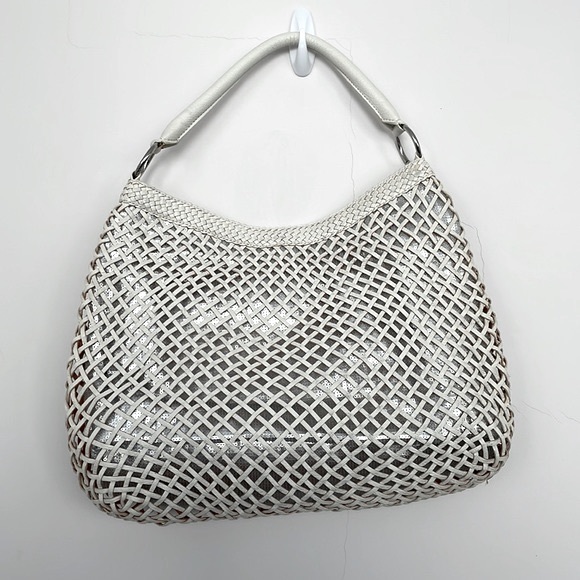 Calvin Klein Woven Leather Hobo Shoulder Bag in White - Picture 8 of 10